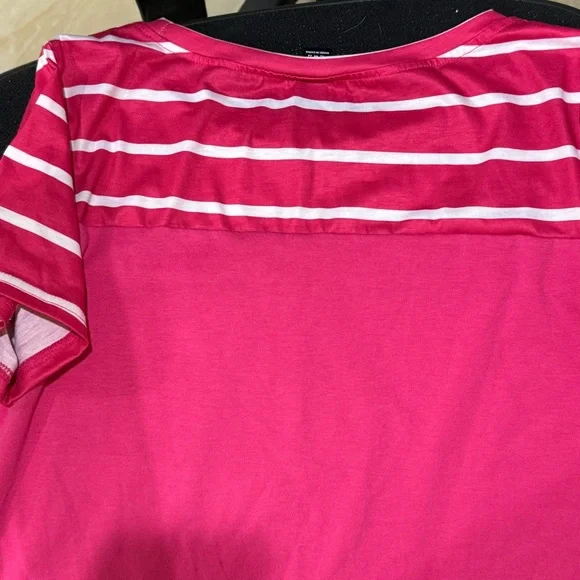 Vibrant Pink Striped Tee with Brown Pocket - Picture 10 of 10